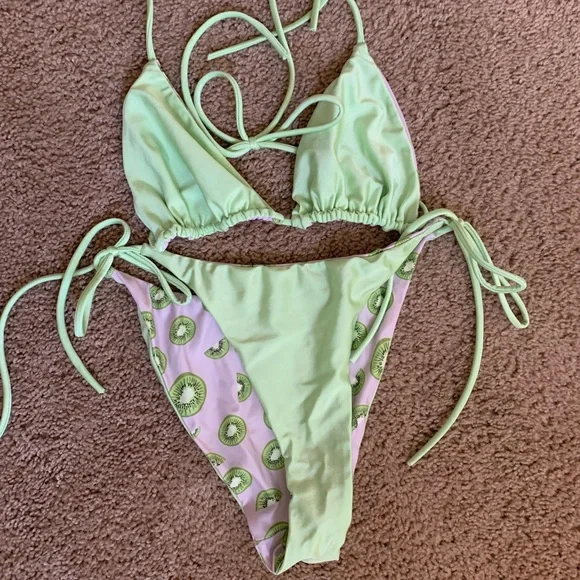 Lucy in the Sky Kiwi Print Bikini - White and Green - Picture 7 of 8